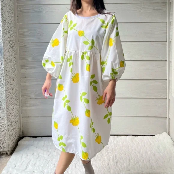 Christian Dior | Handmade Vintage Christian Dior Yellow Roses Dress SKU 07066 - Picture 12 of 15